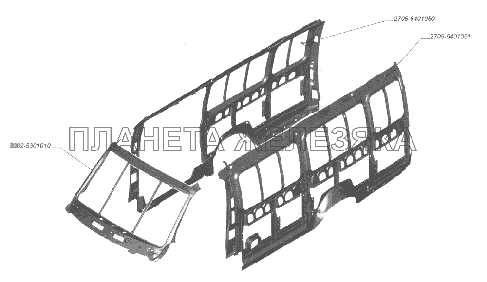 Каркас передка, каркас левой и правой боковины ГАЗ-2705 (дв. ЗМЗ-402)